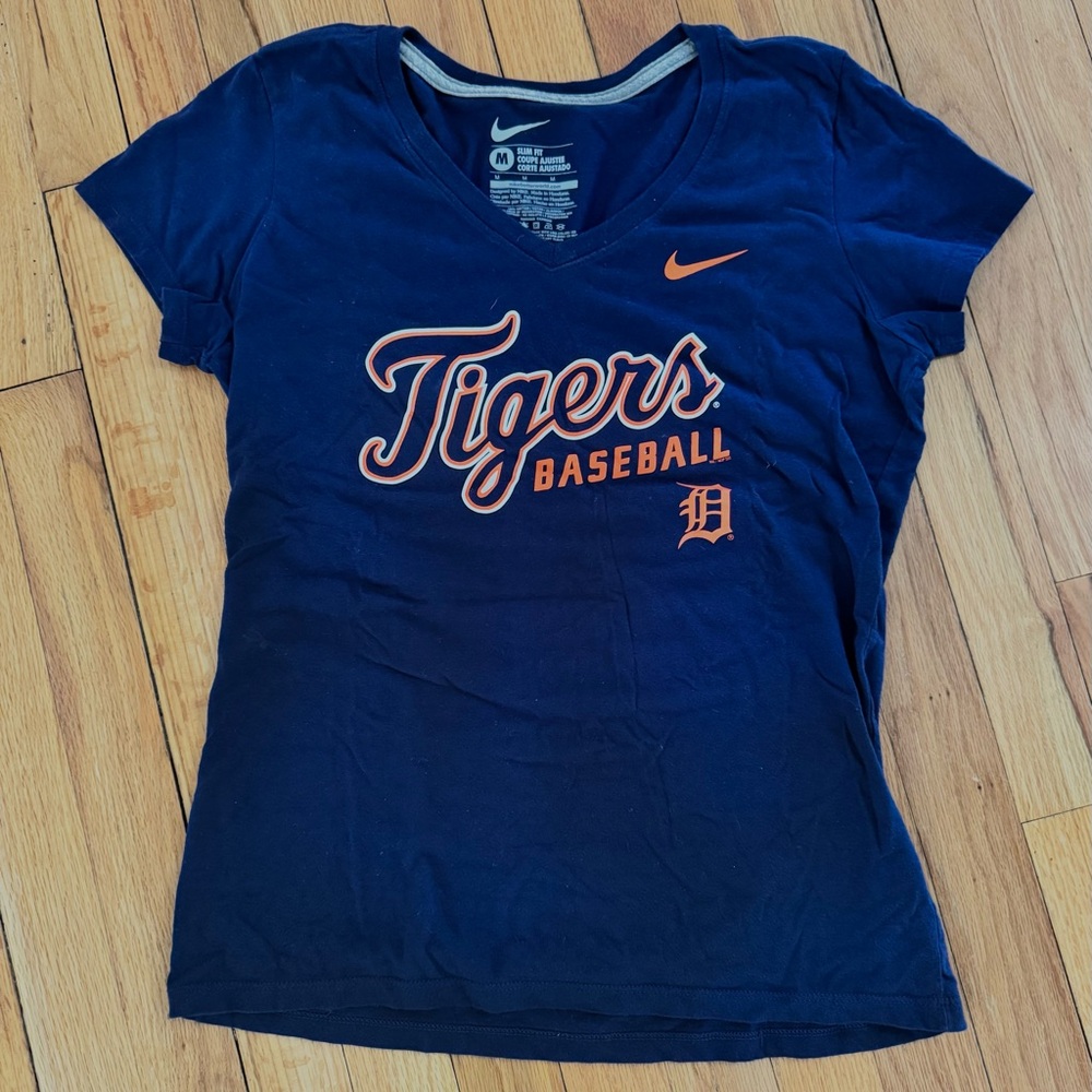 Nike Slim Fit Navy Detroit Tigers Baseball V Neck Tee